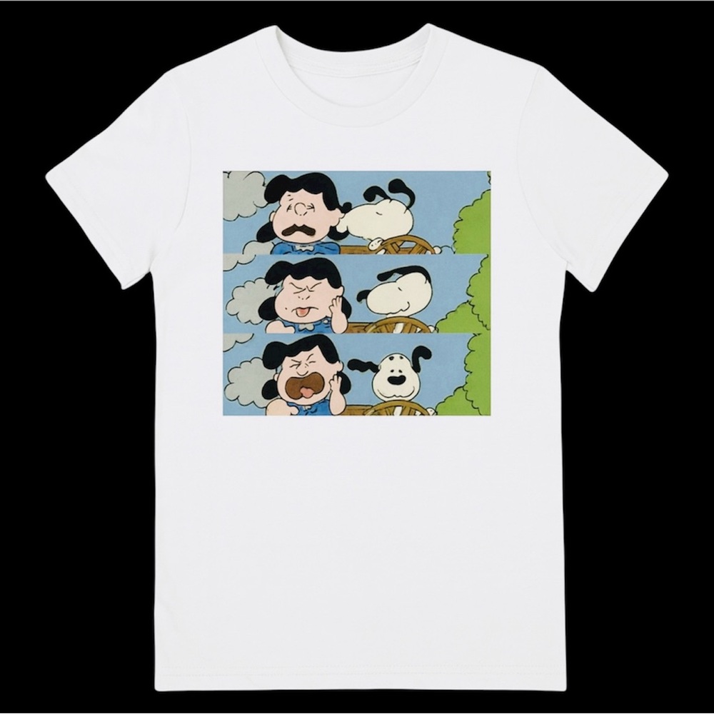 White Graphic T-Shirt with Cartoon Print